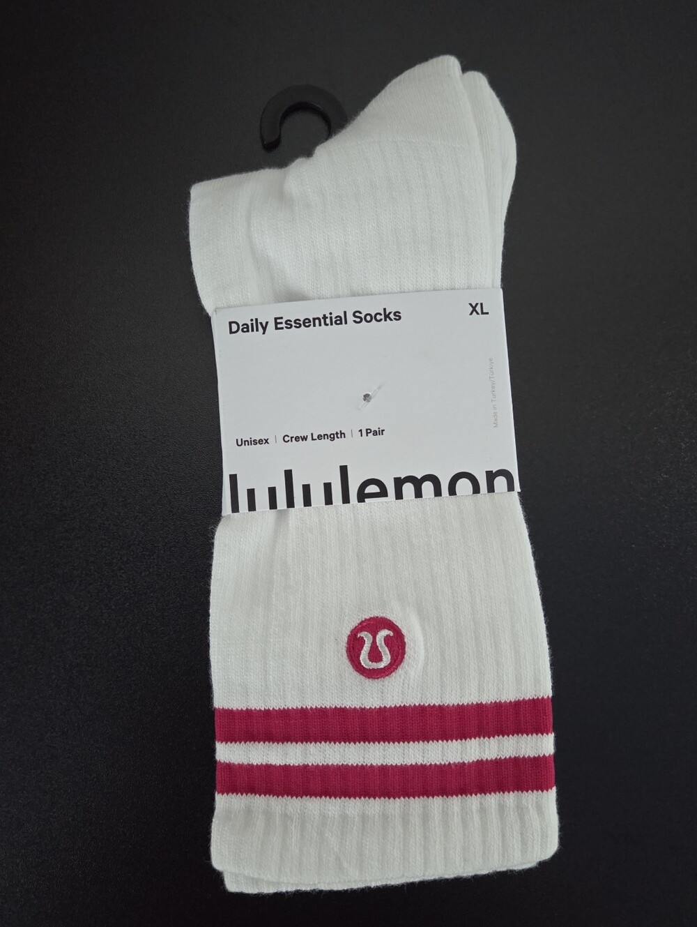 Lululemon white and magenta pink striped workout gym socks new with tags size XL